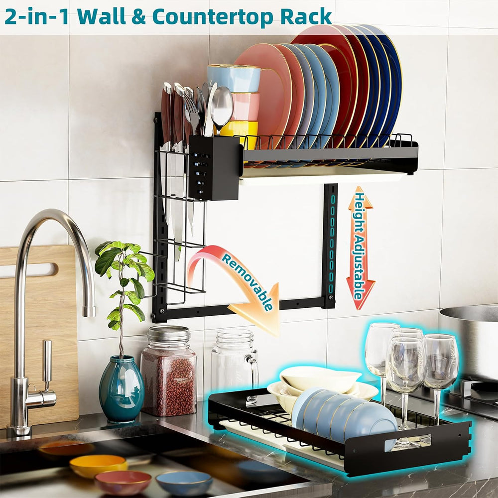 Hanging Wall Mounted Dish Drying Rack, Cutting Board Rack*1, Hook*4, Drain Tr...