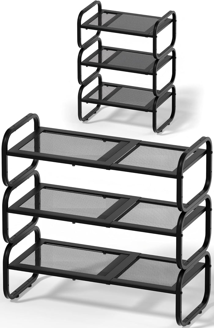 3 Tier Shoe Rack - Expandable Shoe Organizer for Closet