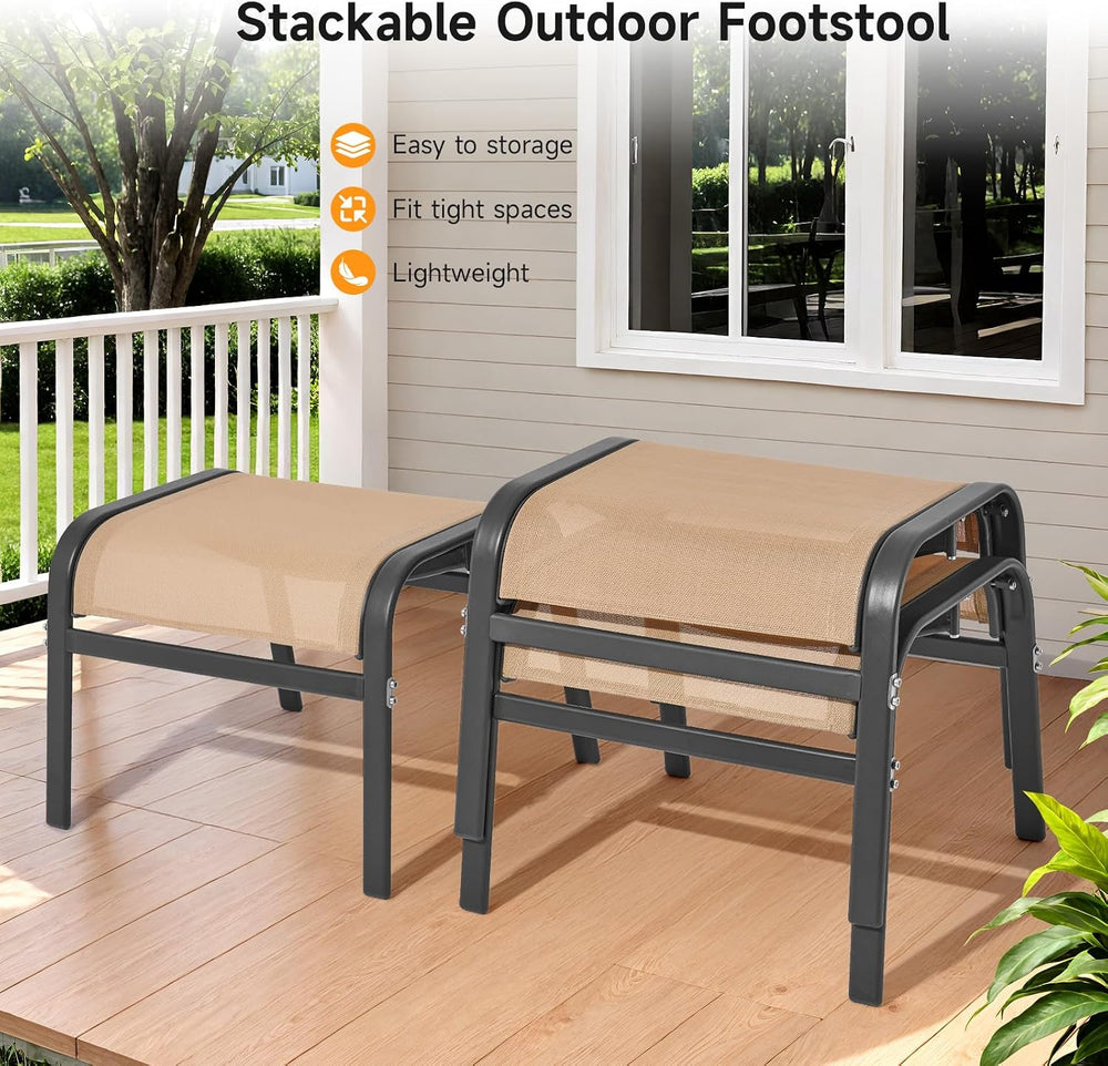 ONBRILL Outdoor Ottoman Set of 2, Oversized Outdoor Foot Rest, Beige
