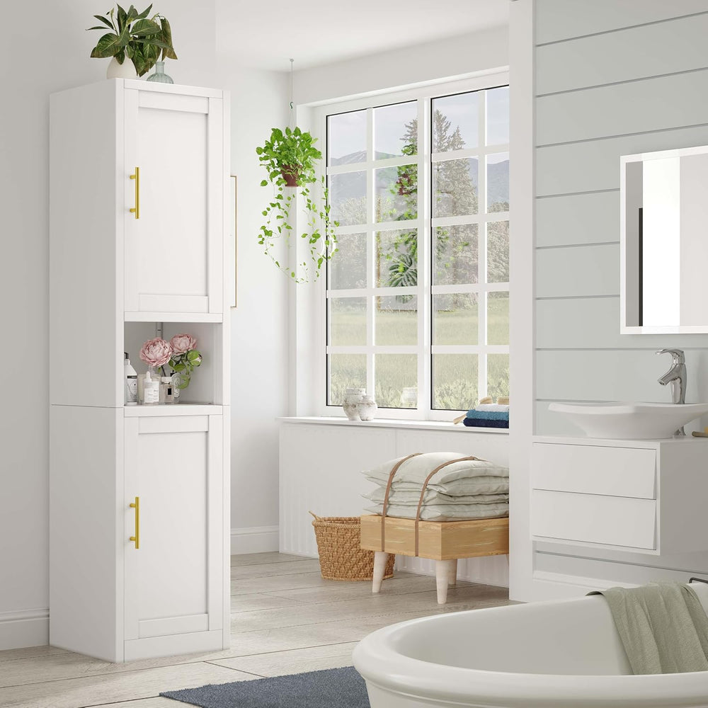 67" Tall Narrow Bathroom Storage Cabinet, Metal Pantry Cabinet, White
