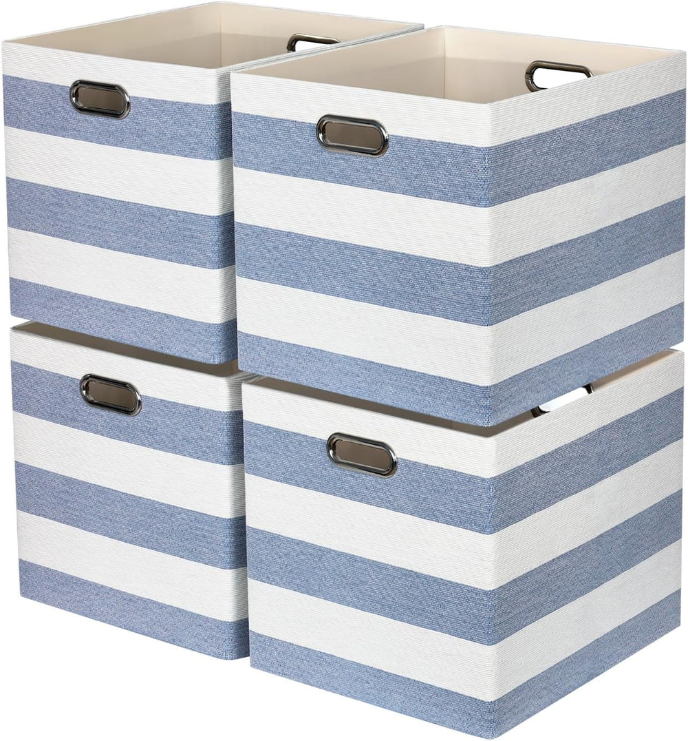 13 x 15 x 13 Inch Stripe Linen Storage Cube for Home Organizing, Pack of 4