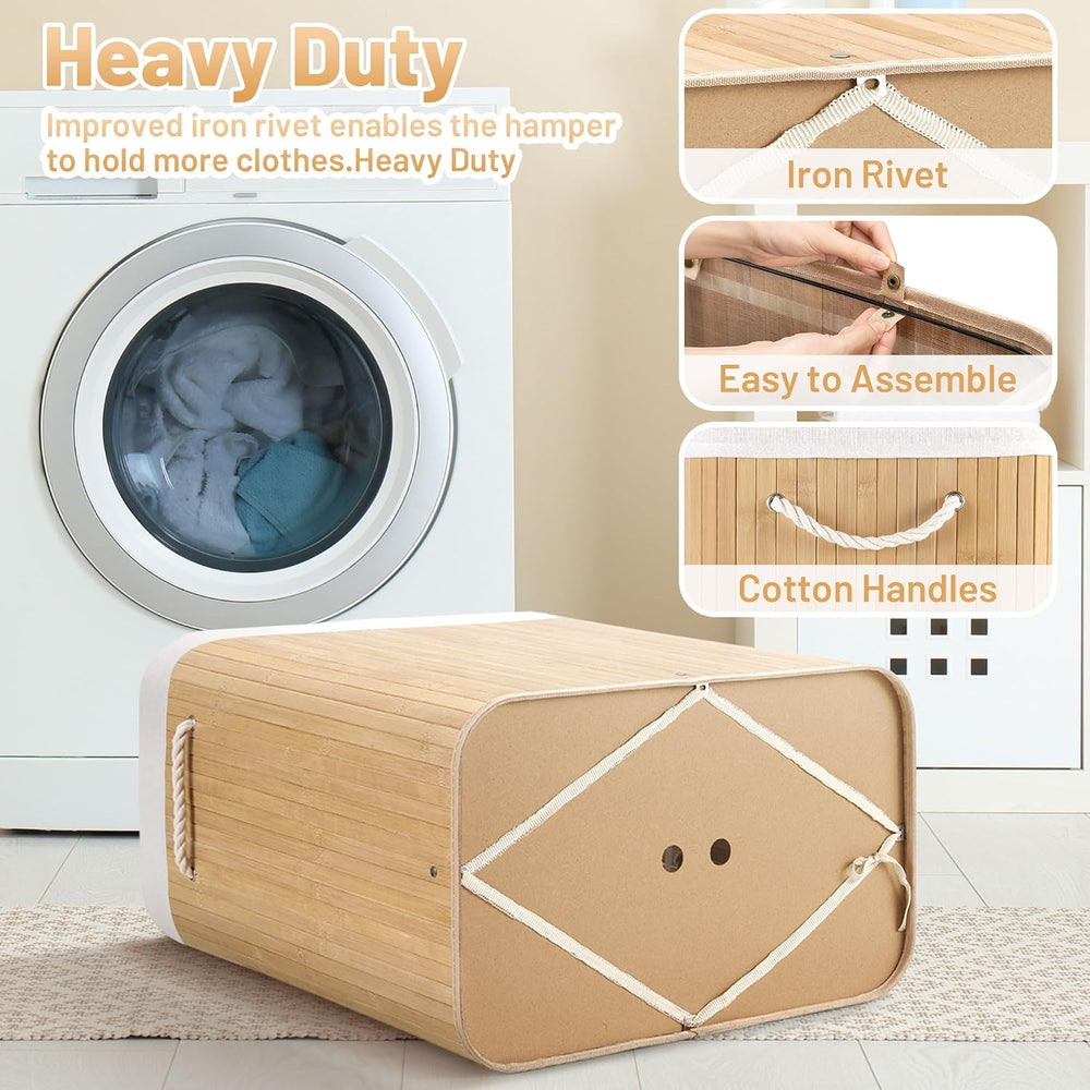 Aliphon 100L Laundry Hamper with lid, 2-Section Clothes Laundry Basket with H...