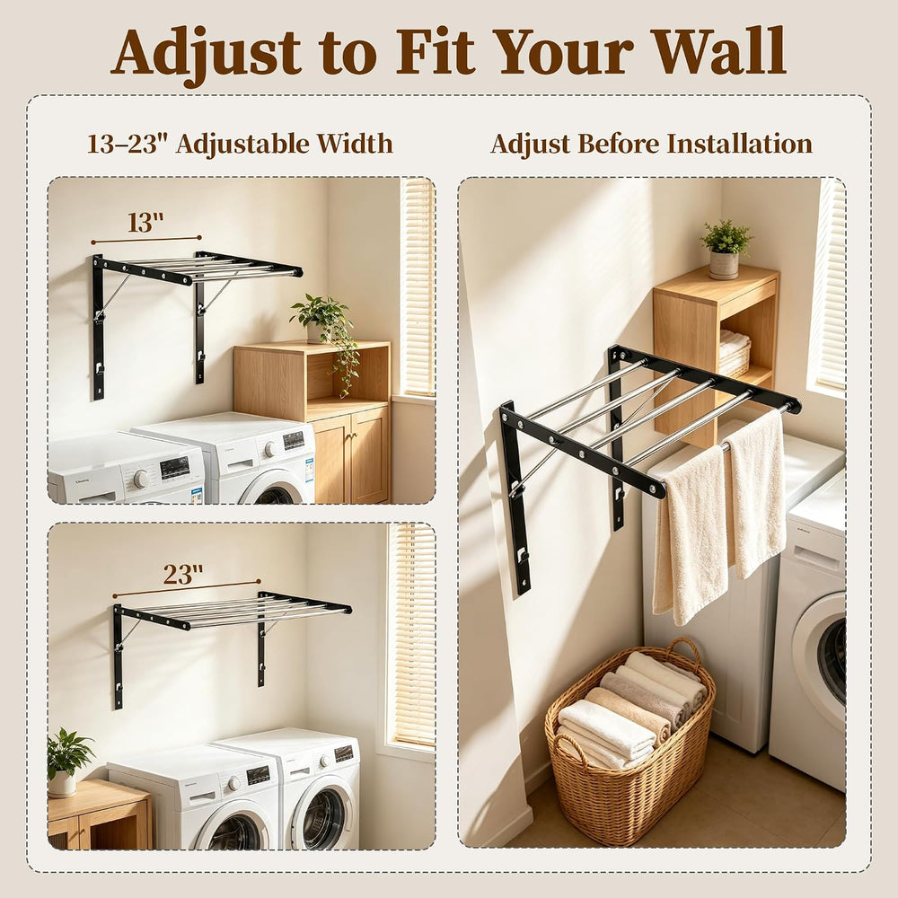 Wall Mounted Drying Rack, Foldable Laundry Rack, 13–23" Adjustable Width