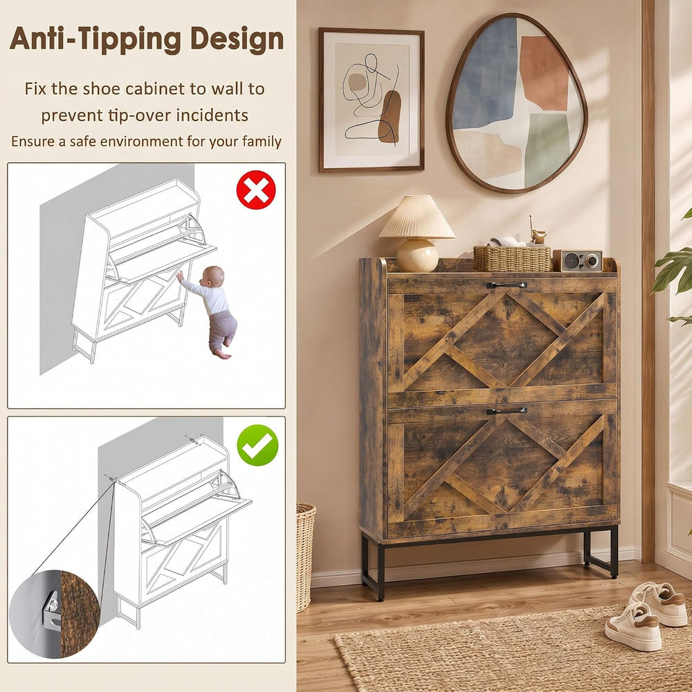 Nicetree Shoe Cabinet Storage for Entryway, Slim Shoe Storage Cabinet with 2 ...