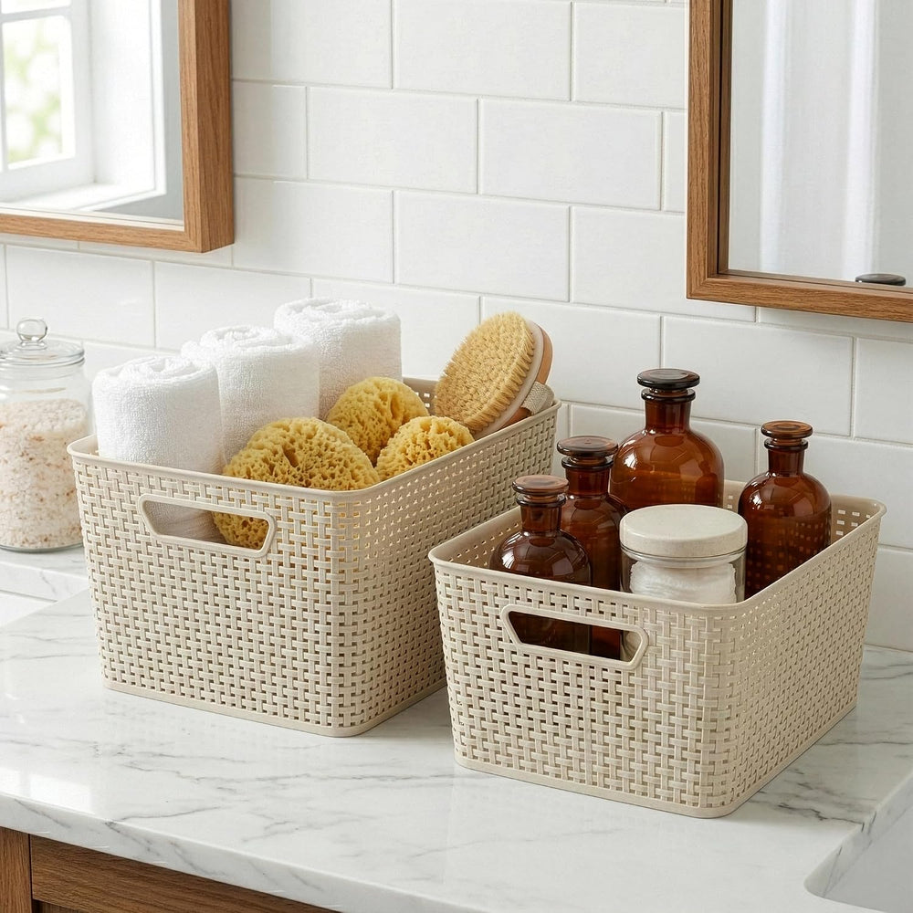 BINO | Plastic Storage Baskets, 33 Liter - 3 Pack, Natural | THE WOVEN COLLEC...