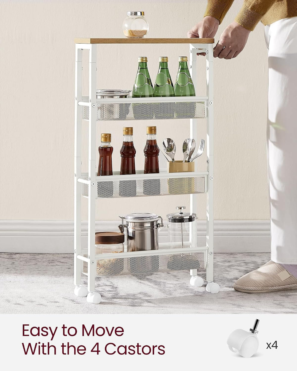 VASAGLE 4-Tier Slim Rolling Storage cart with Wheels, 5.1 Inches, Metal