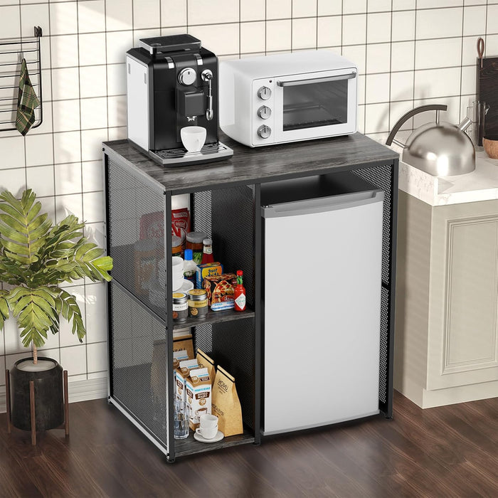 KirKical 3-Tier Slate Rustic Grey Coffee Bar Cabinet with Mini Fridge Space