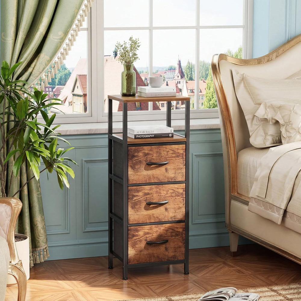 4-Tier Narrow Bathroom Floor Cabinet with Fabric Drawer