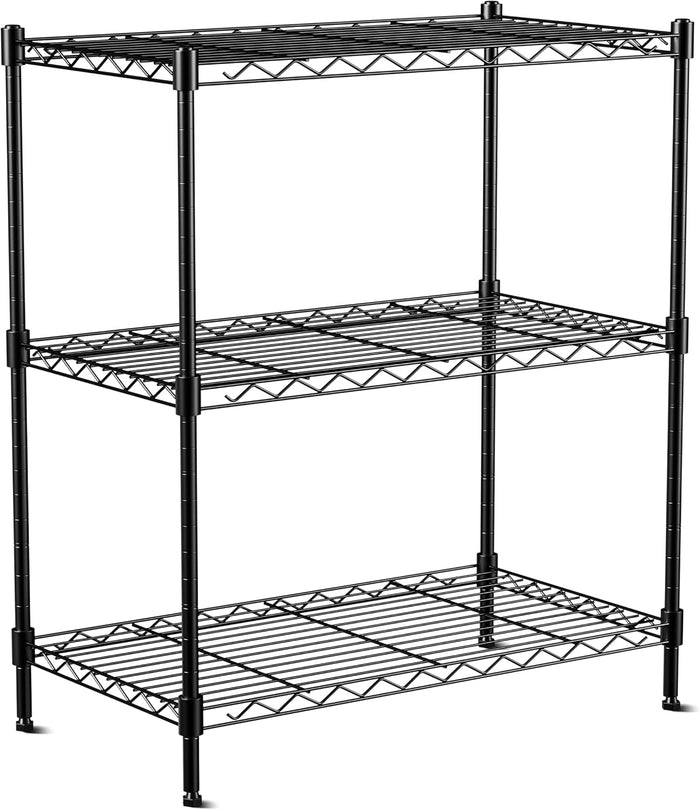 3-Tier Wire Shelf Rack,Wire Metal Shelving with Lockable Wheels,Black