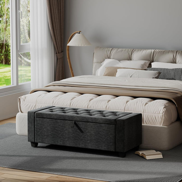 48''Storage Ottoman Bench，Ottoman Foot Rest with Legs，Storage Chest, End of Bed Bench with Storage, Load up to 660 lb, for Living Room, Bedroom, Entryway (Dark Gray)