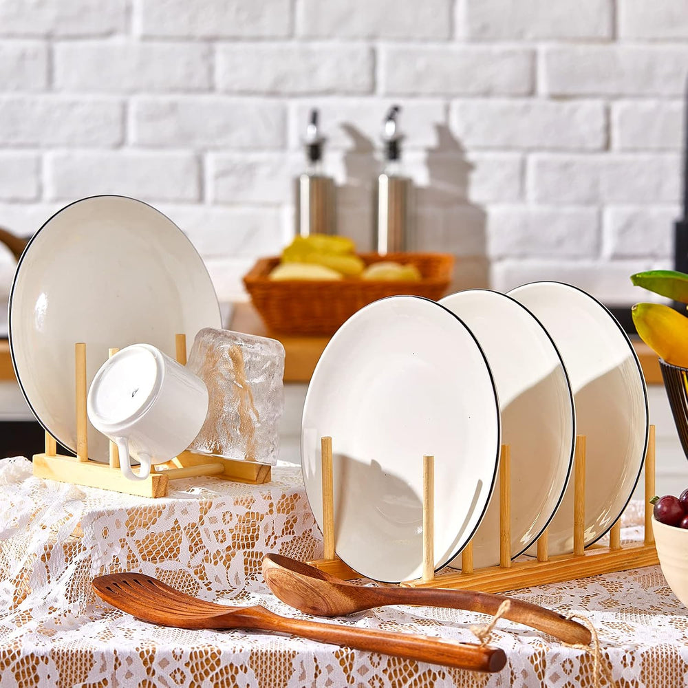 Zopeal 18 Pcs Bamboo Wooden Plate Racks Dish Rack Stand Holder 3/6/ 7 Slots D...