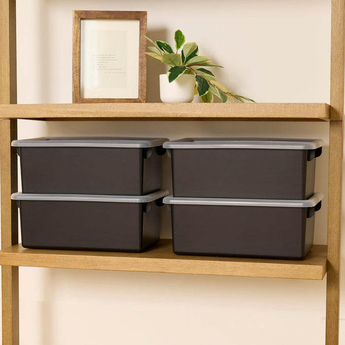 Cubby Storage Bins with Non-Snap Lids, 10-Pack, Black