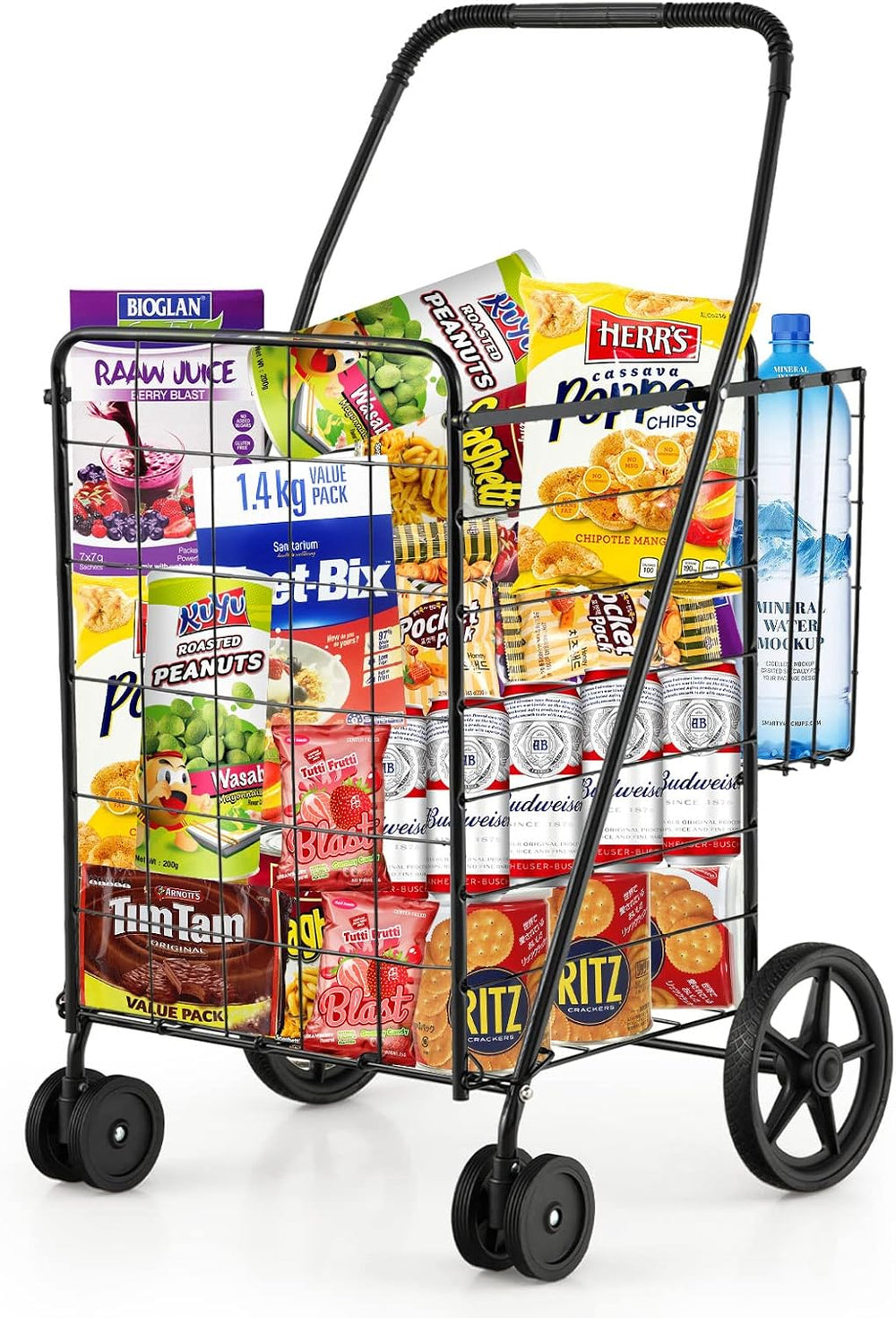Goplus Jumbo Folding Shopping Cart with Rolling Swivel Wheels, Foldable Groce...