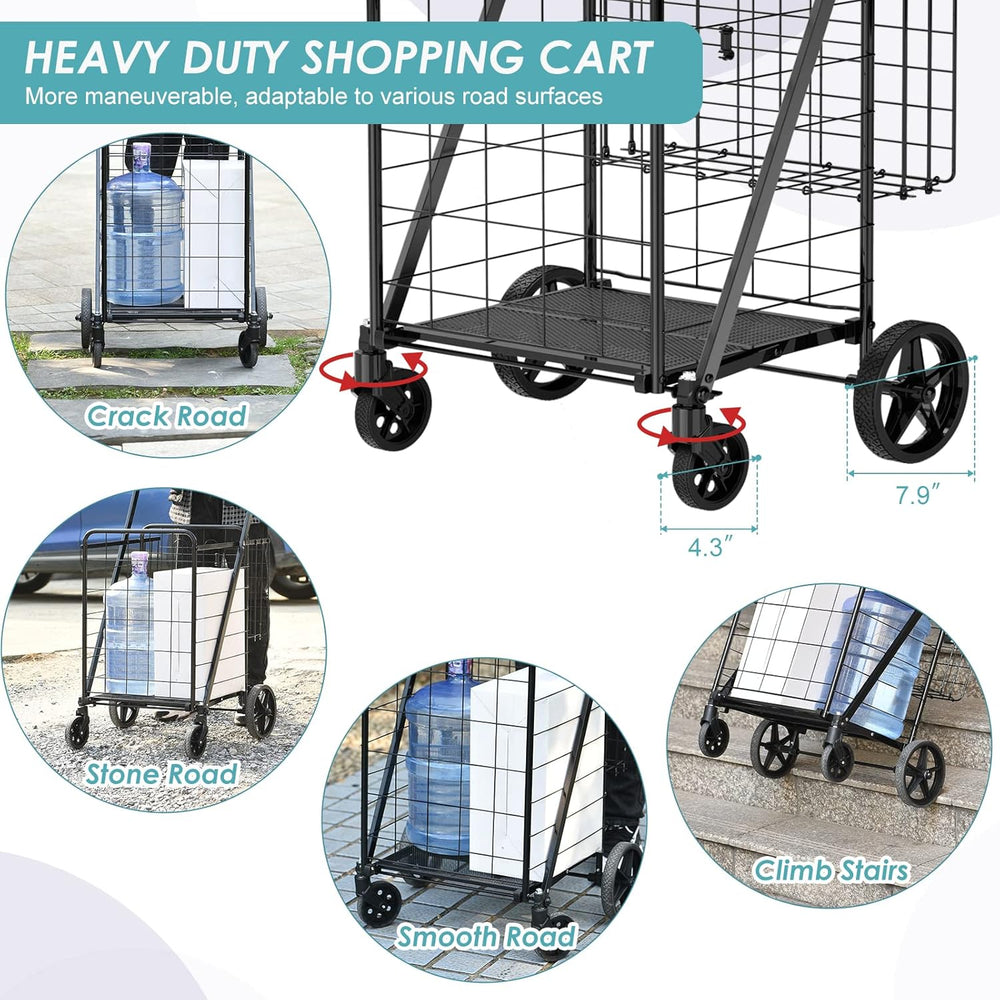 Folding Shopping Cart for Groceries,360 lbs Capacity Grocery Cart with