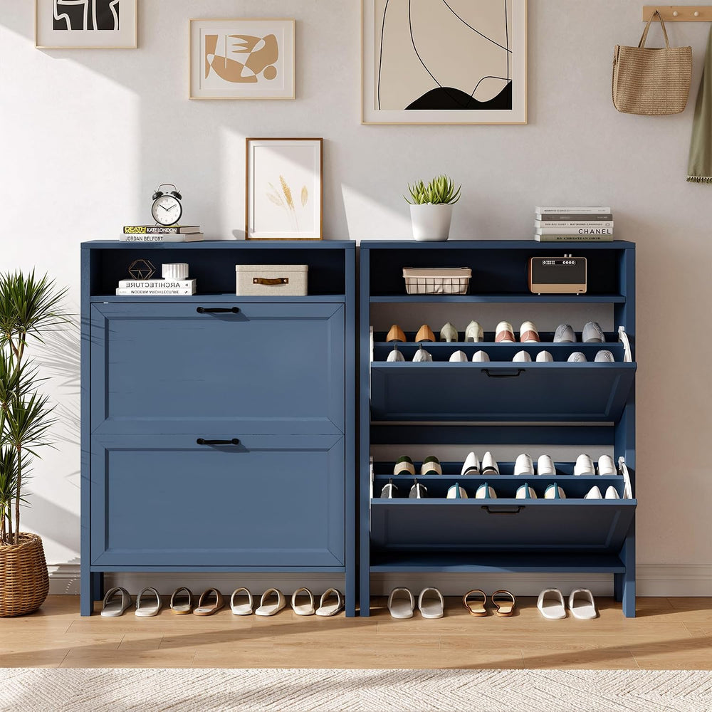 KIGOTY Shoe Storage Cabinet, Hidden Shoe Cabinet with 2 Flip Drawers, Freesta...