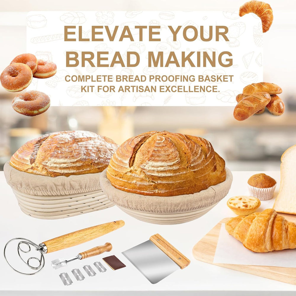 TNELTUEB Bread Proofing Basket Set, Incl 10'' Round & 9.6'...