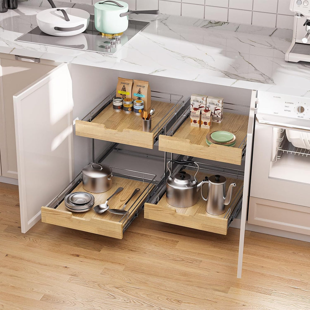 Sikarou Pull Out Cabinet Organizer,Heavy-Duty Slide Out Shelf, Wood and Wire ...