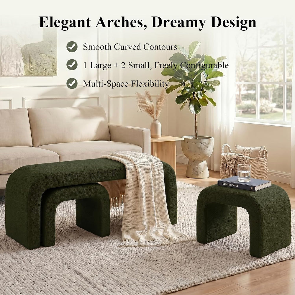 3-Piece Ottoman Bench Set, End of Bed Bench with 2 Foot Stools