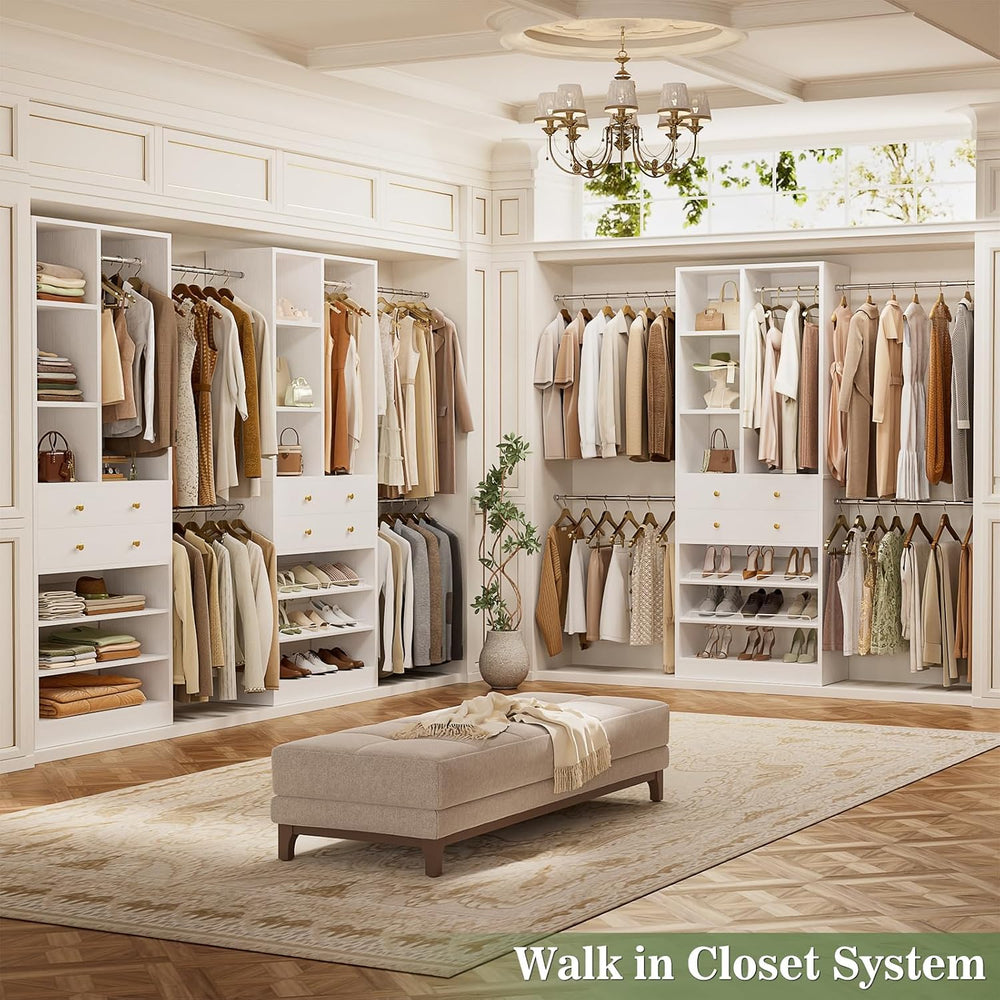 Besiost Closet System, Up to 134"/11.2 FT Closet Organizer with 4 Wooden...