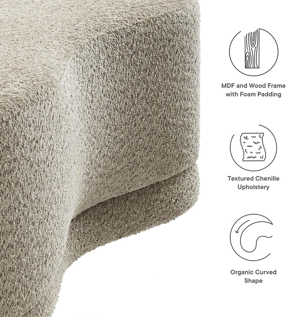 Modway Nimbus 48 Inch Curved Ottoman Bench in Oat - Soft Fabric Chenille Otto...