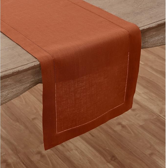 Solino Home Linen Cinnamon Table Runner 72 Inches Long - 100% Pure Linen Hems...
