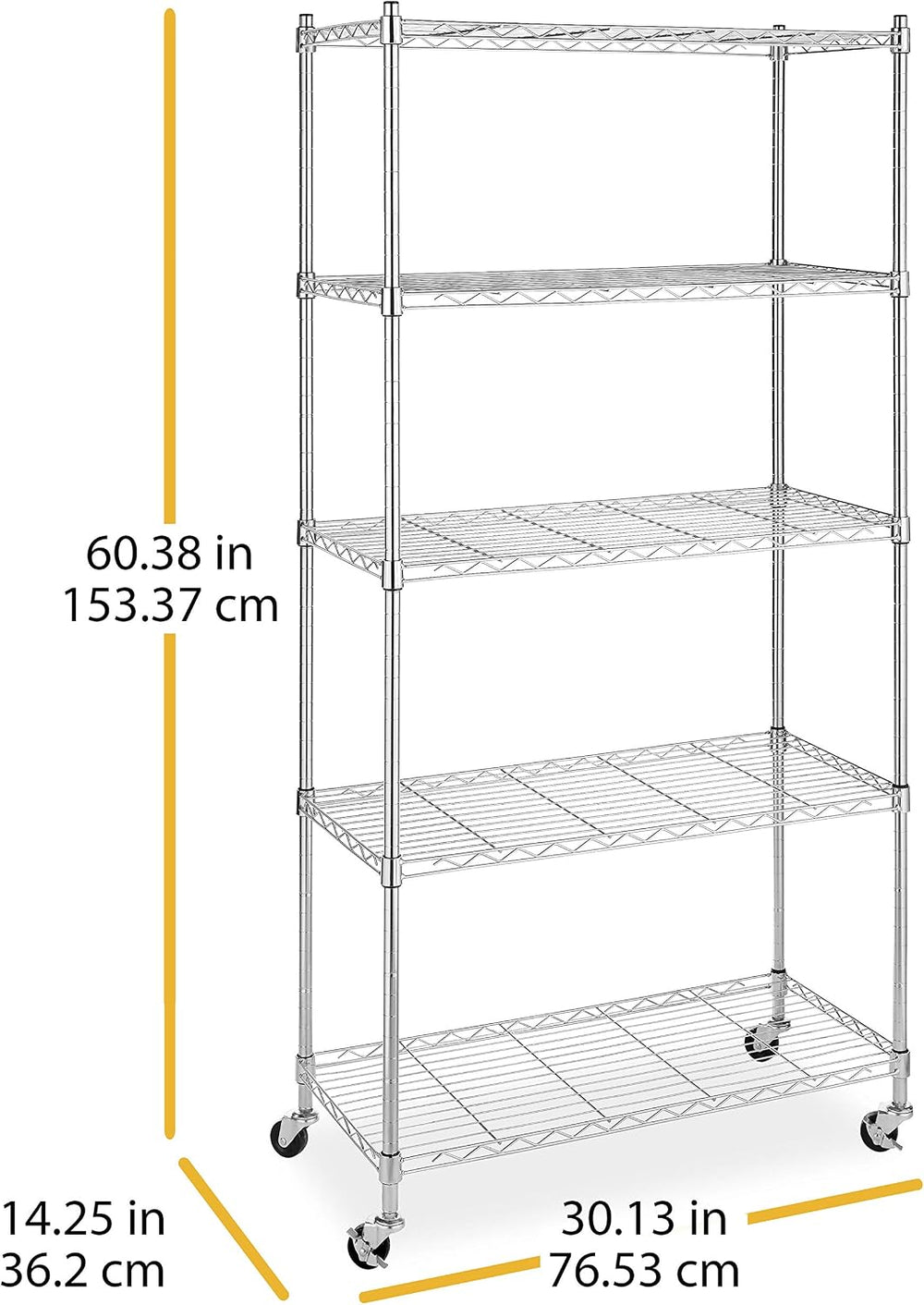 Whitmor 5 Tier Shelving Unit, Adjustable Storage Shelves with Wheels, 400 lbs...