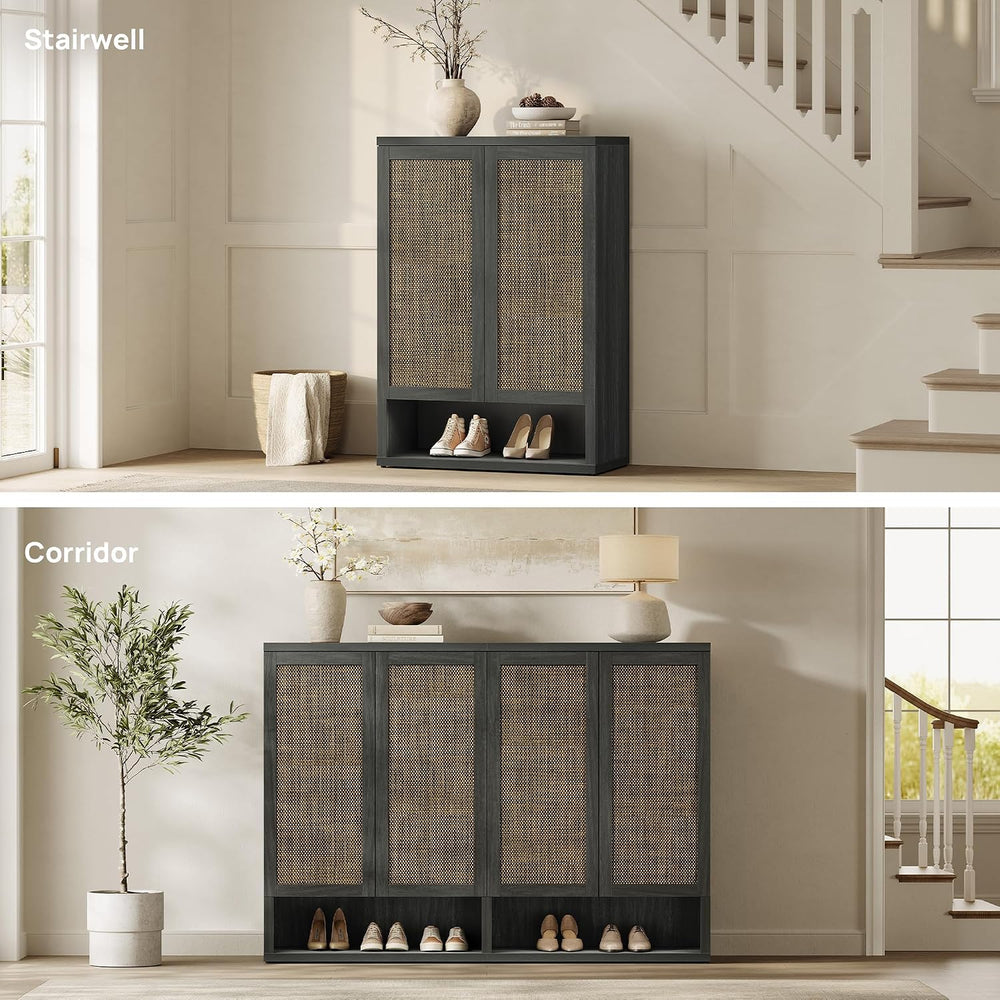 SICOTAS 65.6" Wide Rattan Shoe Storage Cabinet for Entryway with Doors