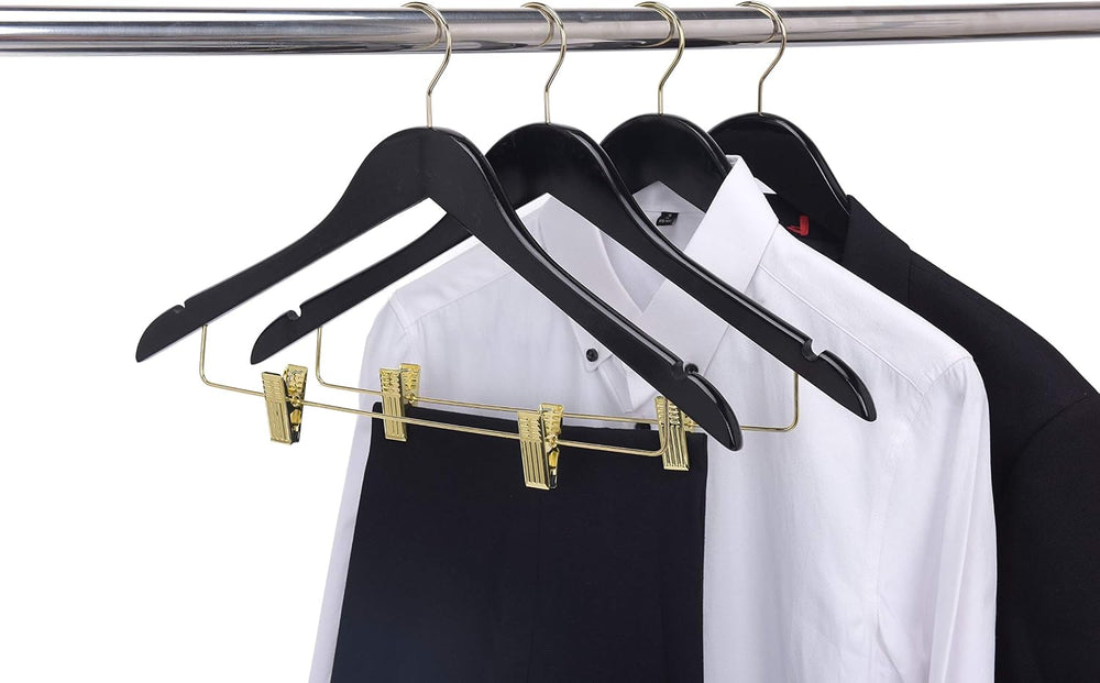 Quality Black Wooden Skirt Hangers with Clips, 20-Pack Smooth Solid Wood Pant...