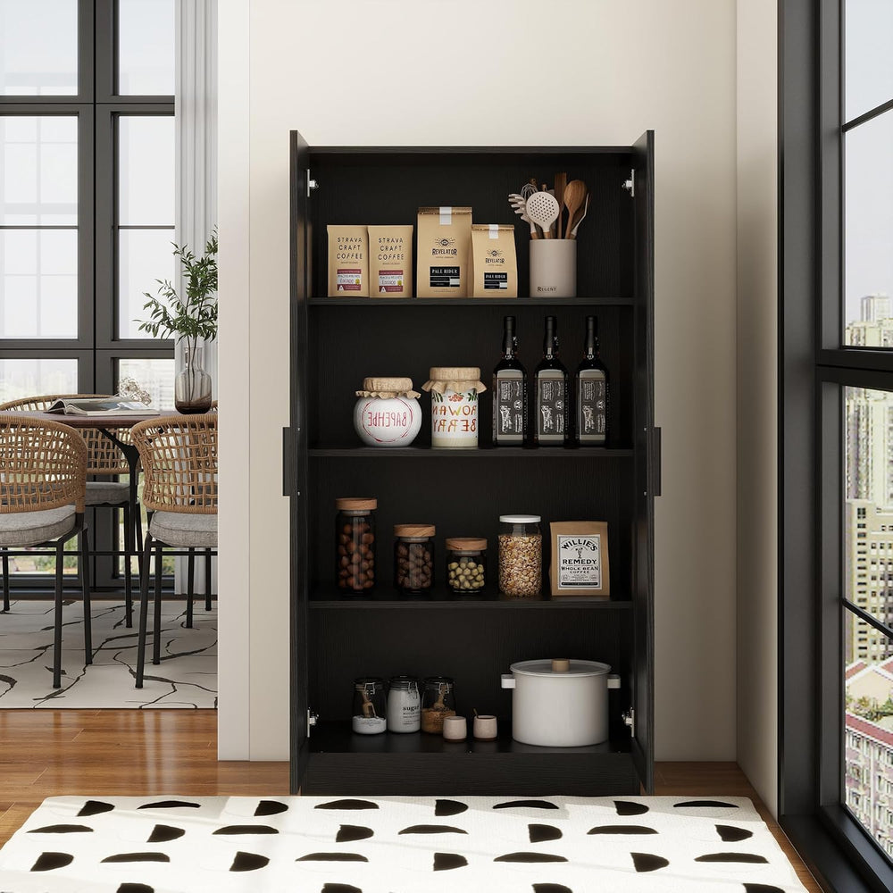 Wooden Storage Cabinet, Collection Food Pantry Narrow Cabinet Free Standing w...