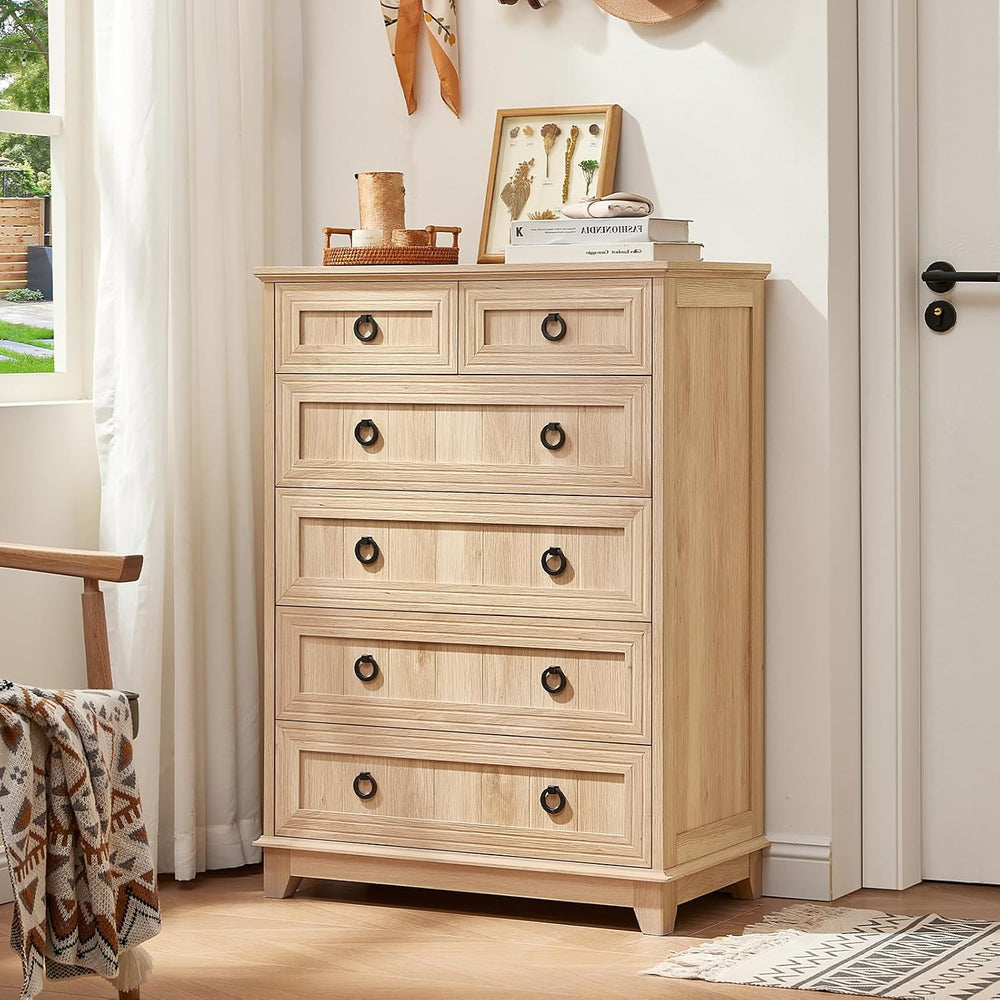 Joaxswe Farmhouse 6 Drawer Dresser for Bedroom, 41" Tall Chest of Drawers
