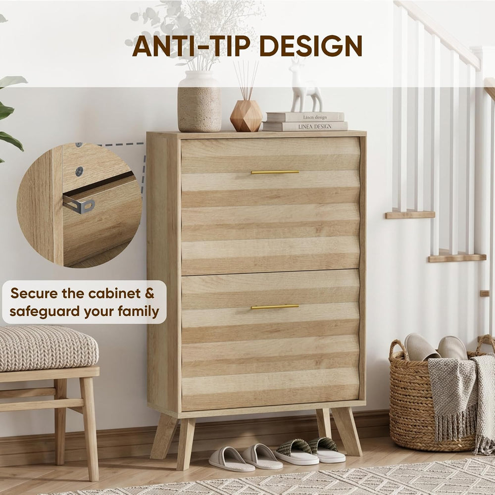 Semiocthome 23.6" Slim Shoe Storage Cabinet with 2 Flip Drawers, Oak