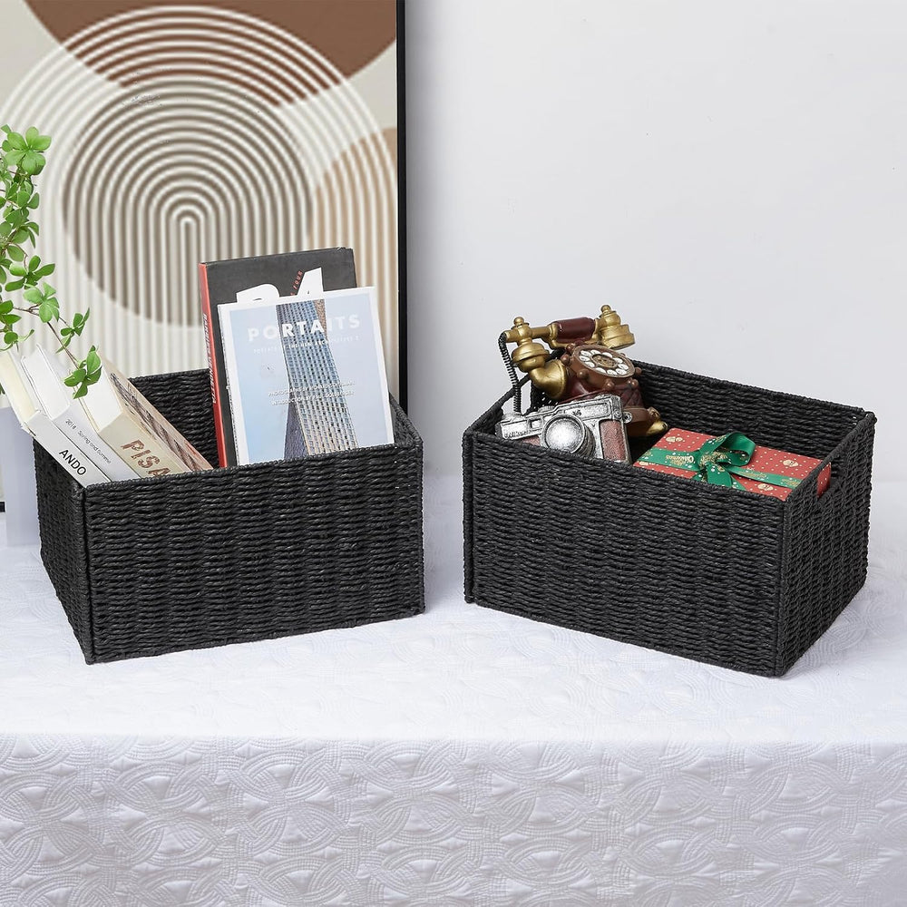 Vagusicc Wicker Storage Basket, Set of 2 Hand-Woven Paper Rope Wicker Basket,...