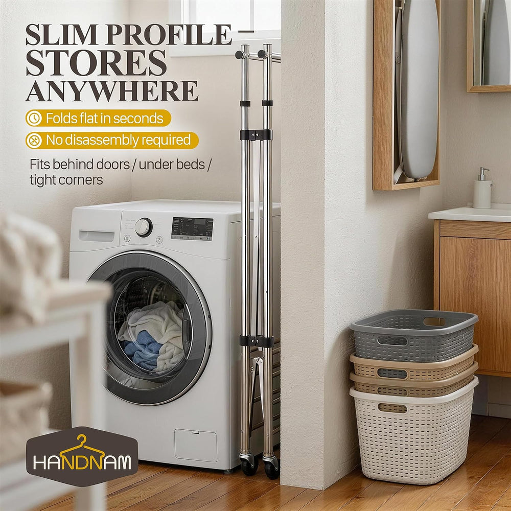 Foldable Heavy Duty Clothes Rack for Hanging Clothes, 71 Inch 3-Rods