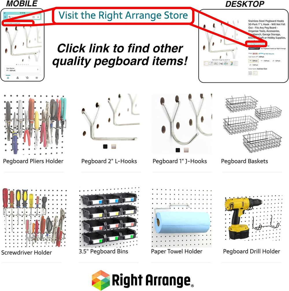 Pegboard Bins 24 Pack, Black - Hooks to Any Peg Board - Organize Hardware, Ac...