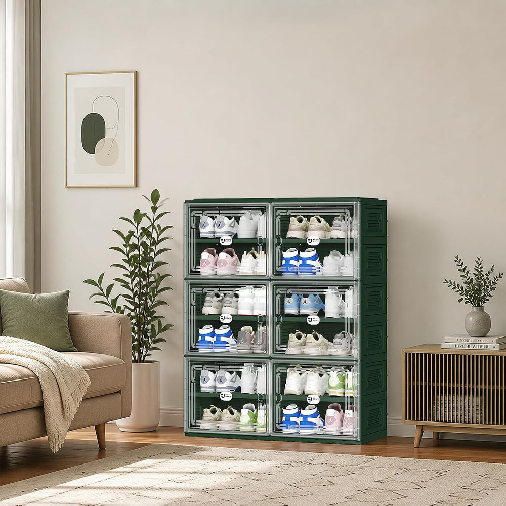 Foldable Shoe Storage Cabinet for 24 Pairs with Magnetic Clear Doors, Portabl...