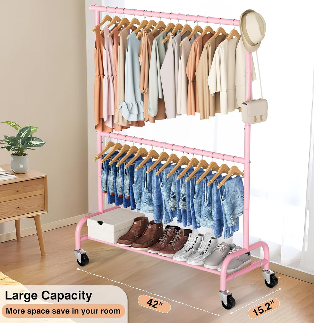 MISSLO Heavy Duty Clothing Racks for Hanging Clothes Rack Double Rod Garment ...