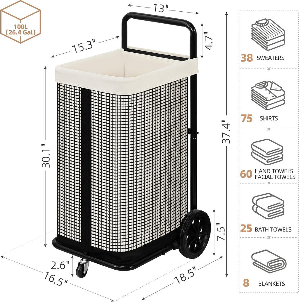 STORAGE MANIAC Rolling Laundry Cart with Removable Canvas Liner Bag, Beige