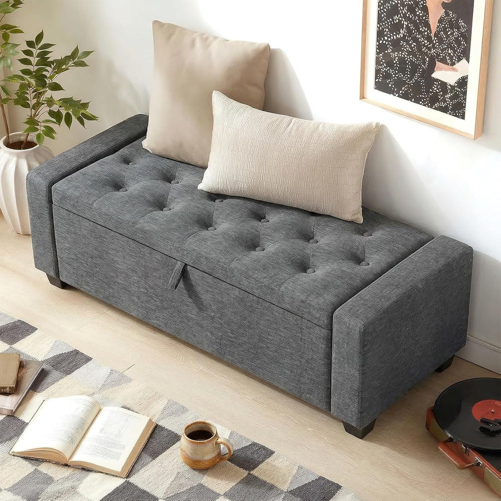 48" Storage Ottoman Bench, Dark Gray
