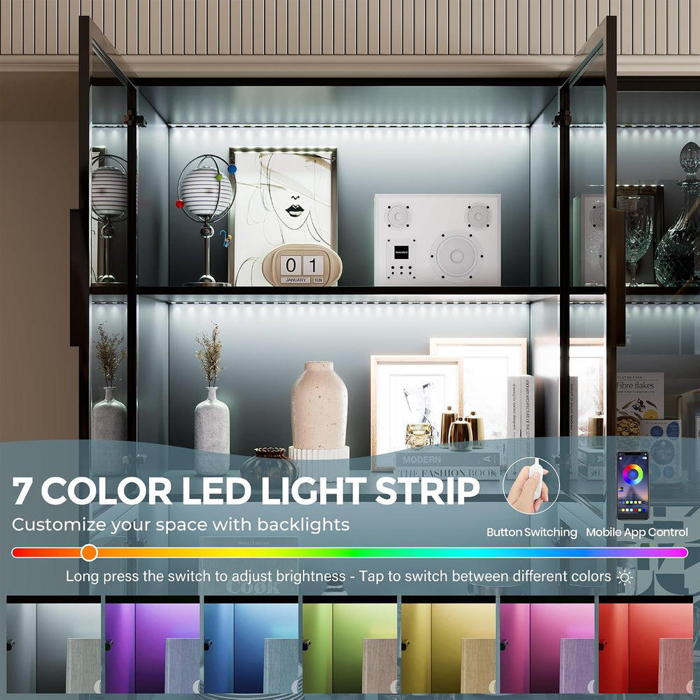 Bobve 78” LED Storage Cabinet Set with Glass Doors,Large Pantry Cabinets,Mult...