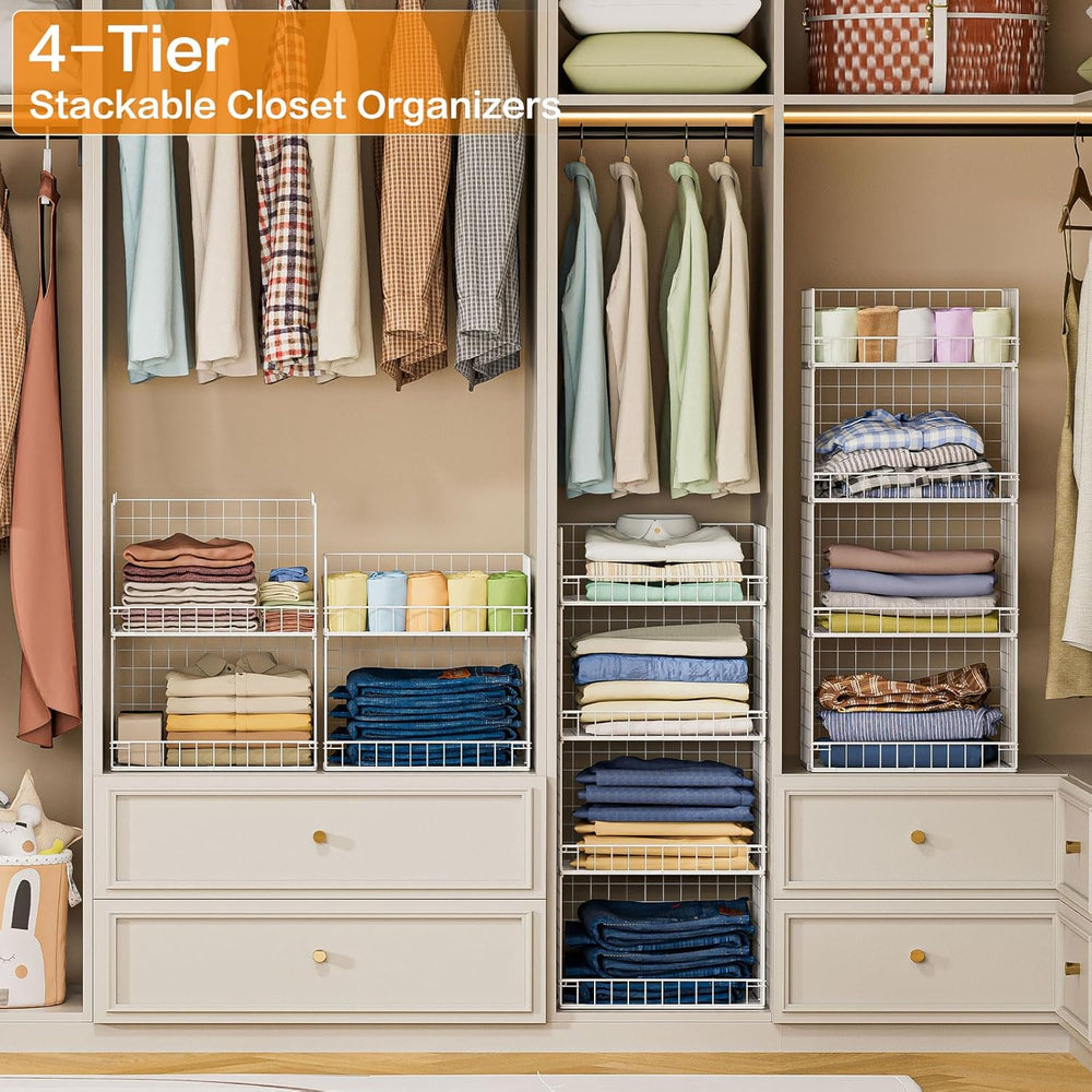 4 Tier Stackable Closet Organizers and Storage Shelves, Foldable Closet Shelf...
