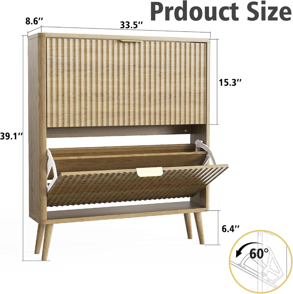 KIGOTY Narrow Shoe Storage Cabinet, Shoe Cabinet with 2 Flip Drawers, Freesta...