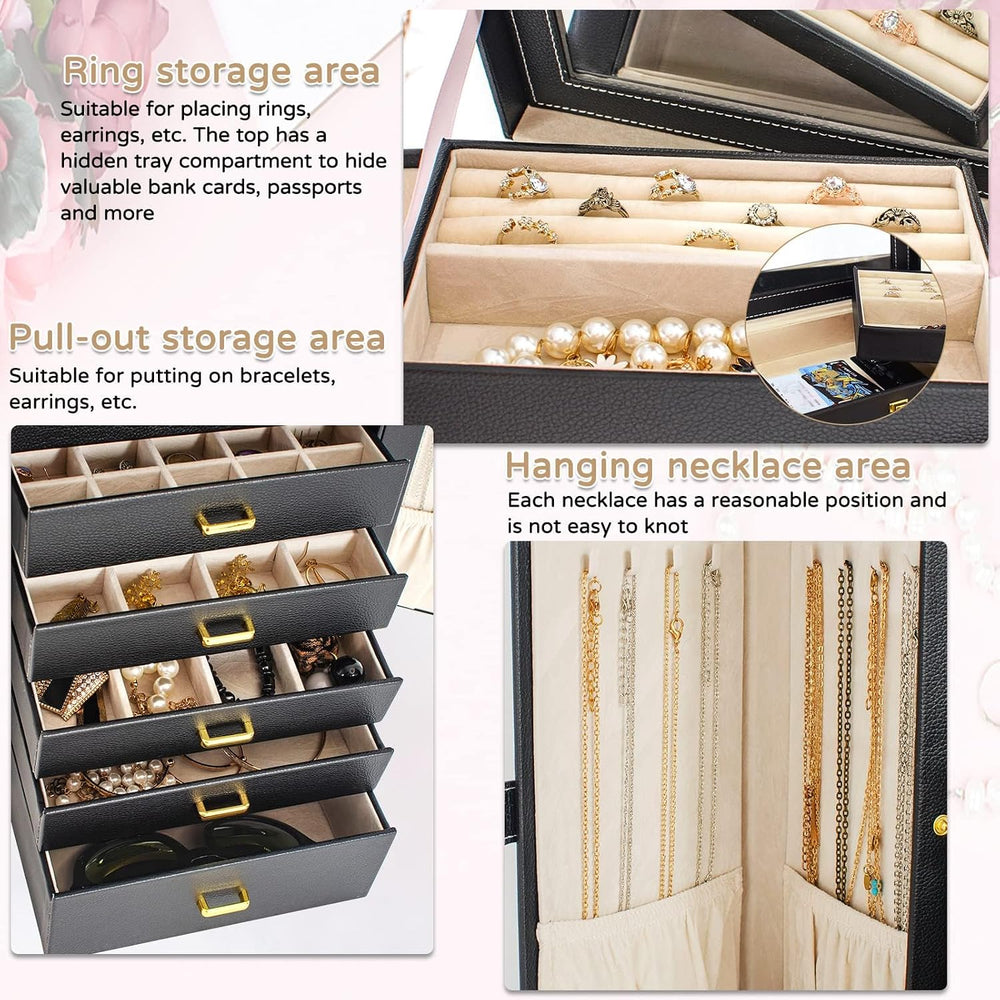 AKOZLIN 6-Tier Jewelry Box Organizer 5 Drawers Jewelry Storage Case