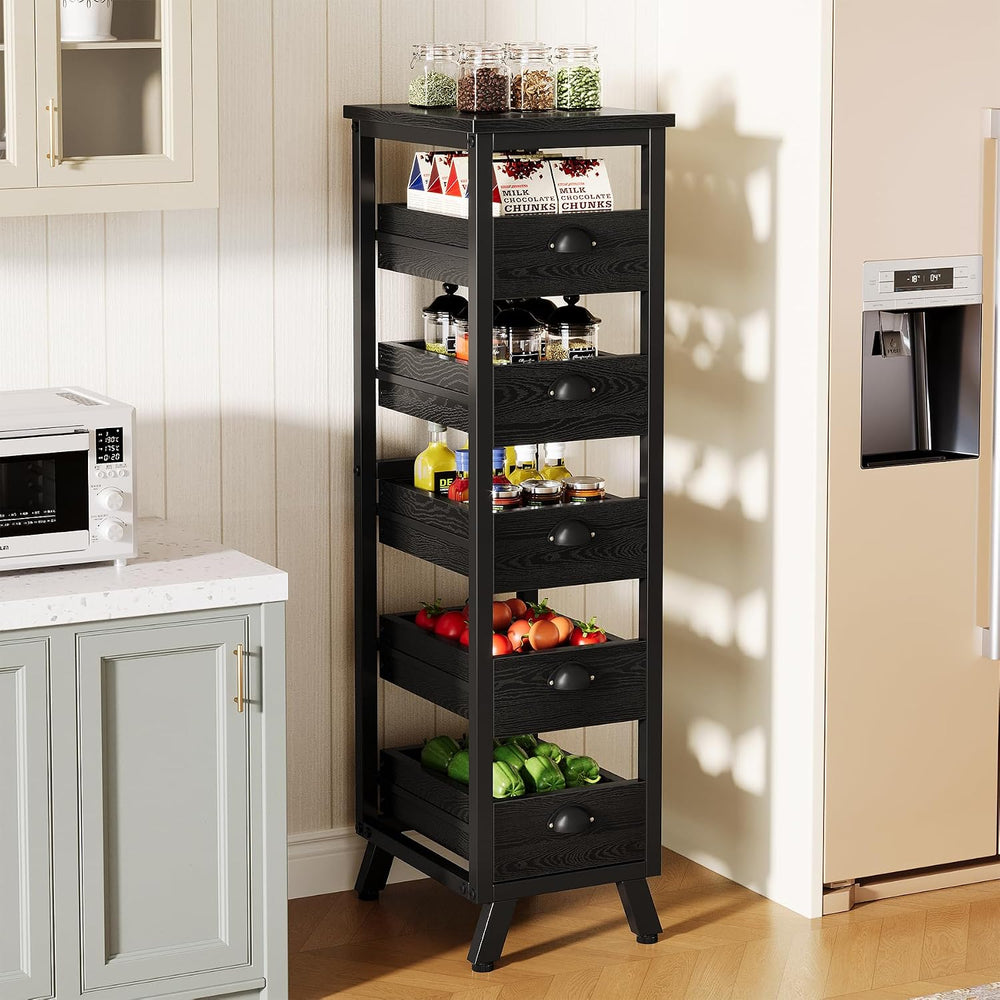 Tribesigns Black Wood Fruit and Vegetable Storage Rack, 5-Tier Narrow Snack S...