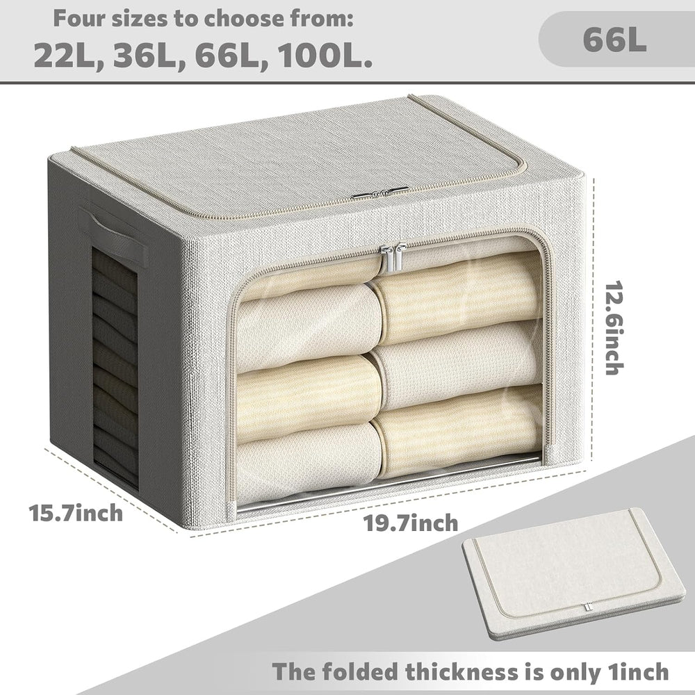FHSQX 2 Pack Clear Window Storage Bins Large Stackable Linen Fabric Storage f...