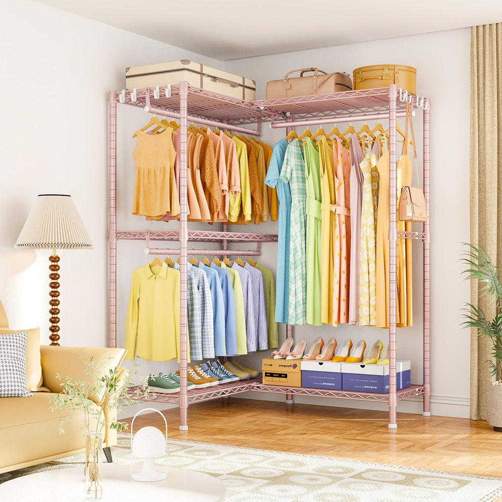 ULIFHOME E15 Garment Rack L Shaped Clothes Rack for Corner，Freestanding Cloth...