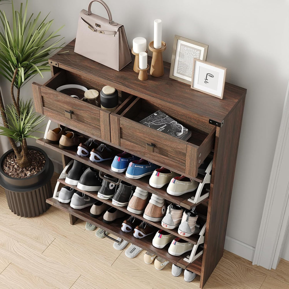 Halitaa Shoe Cabinet with 2 Flip Drawers & 2 Drawers,Farmhouse Shoe Stora...