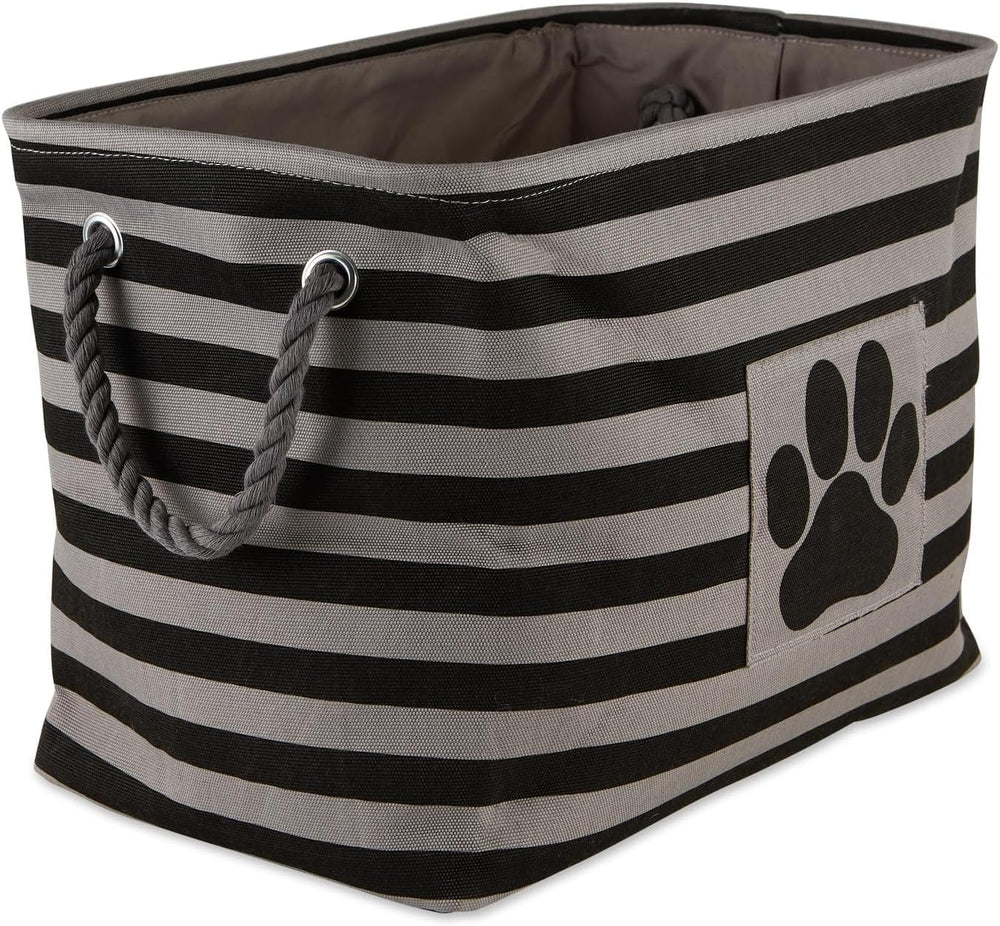 Bone Dry Pet Storage Collection Striped Paw Patch Bin, Black, Small Rectangle...