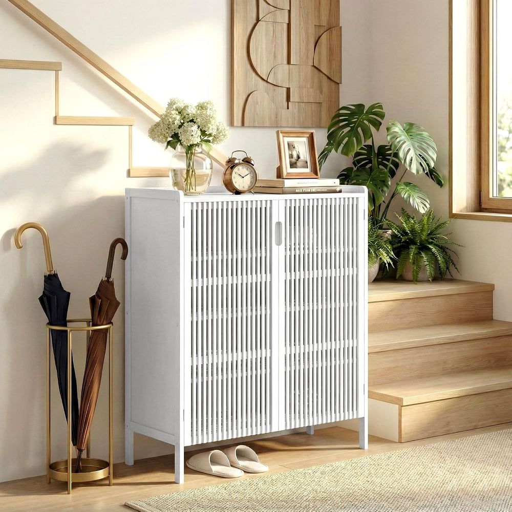 Bamboo Shoe Storage Cabinet for Entryway with Doors, Hidden Shoe Organizer