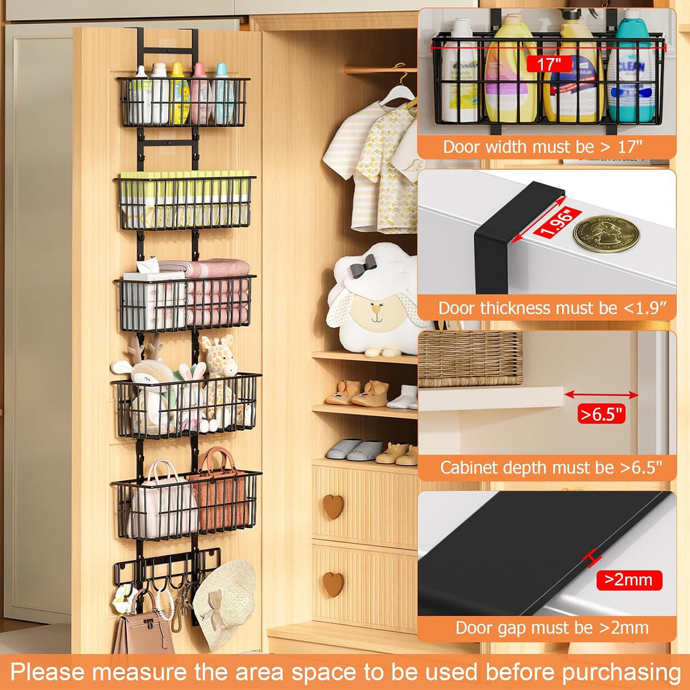 Adjustable Over the Door Organizer, Metal Hanging Door Organizer with 5 Wire ...
