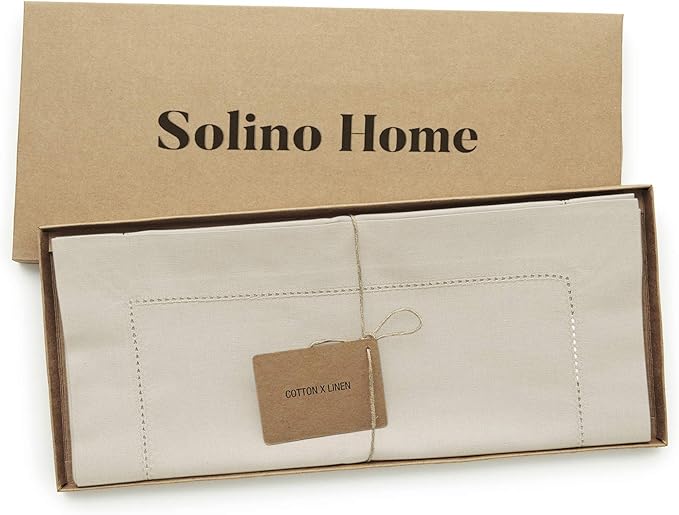 Solino Home Cotton Linen Table Runner 120 Inches Long - Hemstitch Linen Dinin...